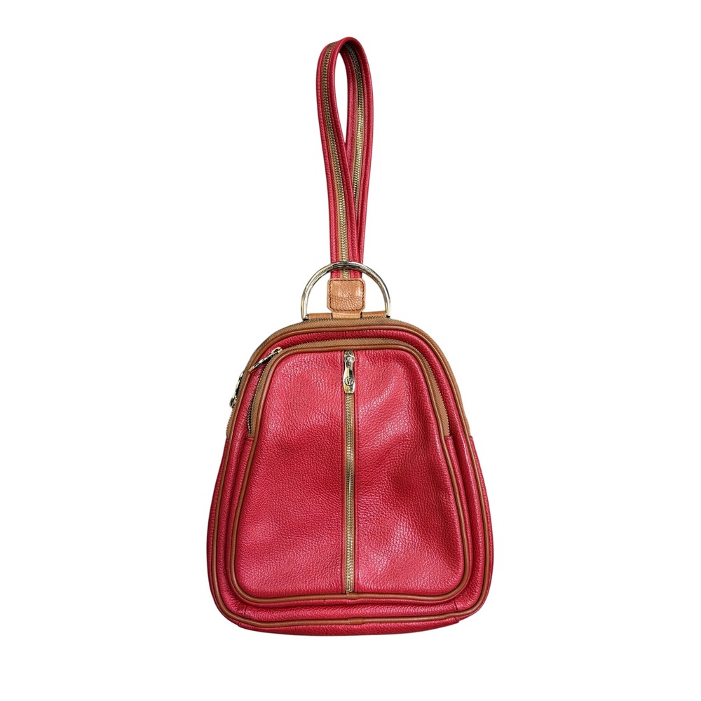 Valentina Red Pebbled Leather Convertible Sling Backpack Made in Italy